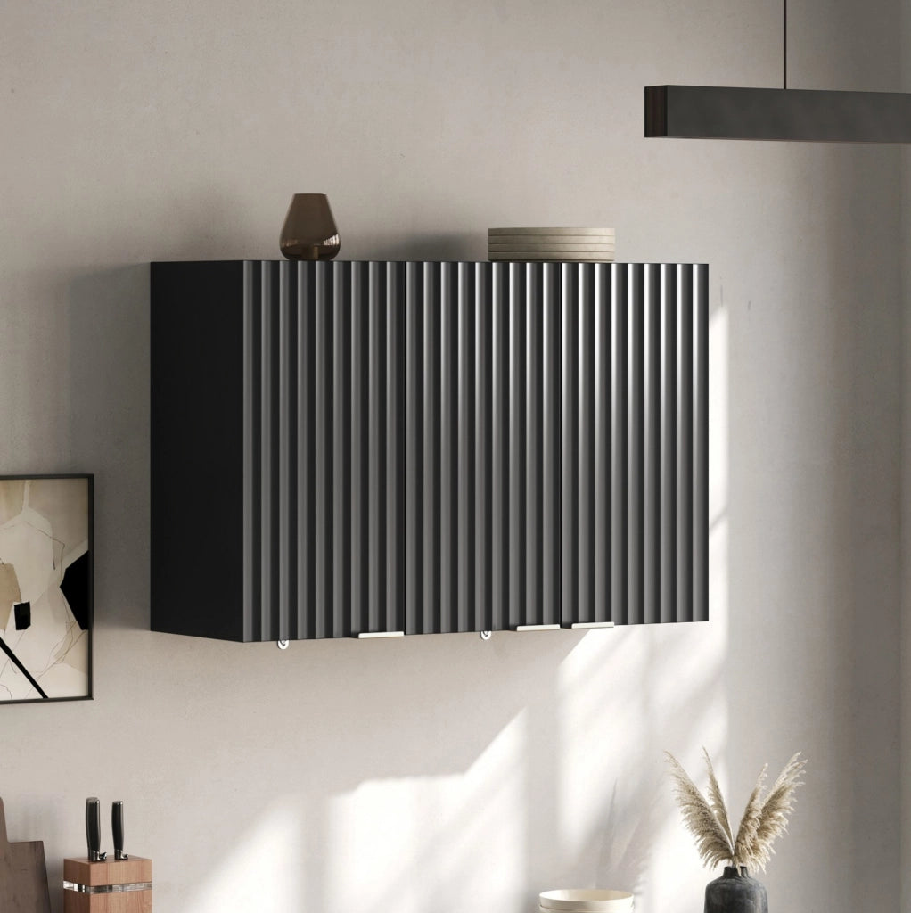 Pensile da parete nero a 3 ante in MDF, 90 × 29 × 60 cm
