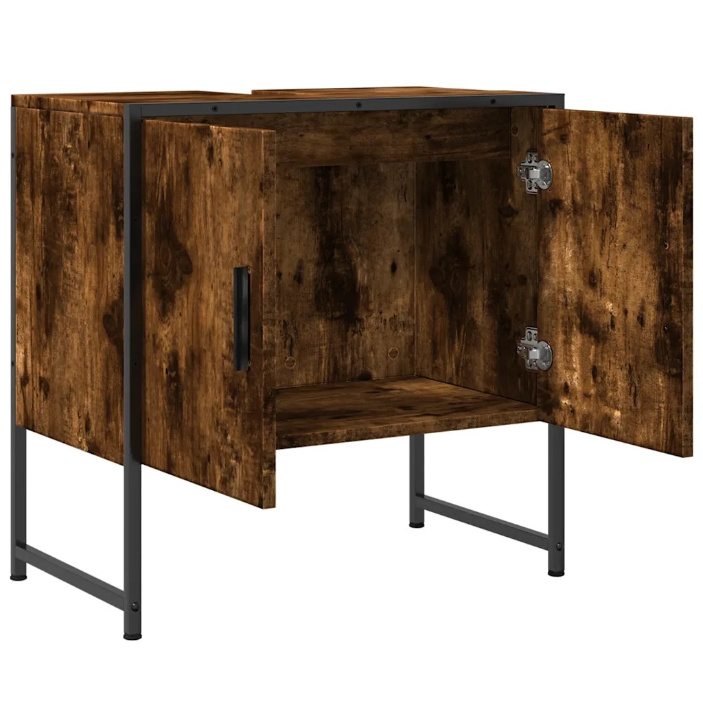 Mobile Lavabo Bagno-Armadietto da bagno Rovere Fumo 60x33x60 cm Legno Multistrato