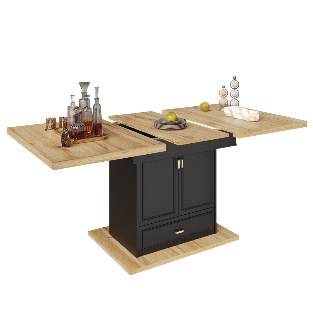 Tavolo da pranzo 110x80x75 cm estensibile con vano contenitore in MDF e metallo naturale