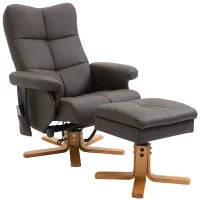 Poltrona Massaggiante Reclinabile a 145° con Pouf Poggiapiedi, 80x86x99cm, Marrone