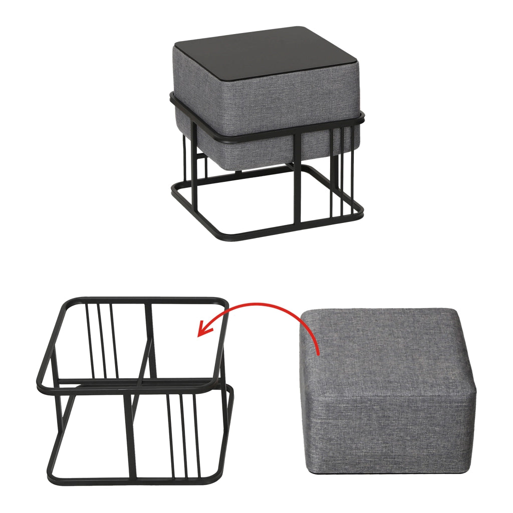 Set 2 Pouf TAS Reversibili Impilabili Seduta Imbottita e Piano Rigido Rettangolare 38x38x38 cm Grigio Scuro [en.casa]