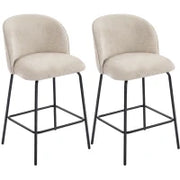 Set di 2 sgabelli da bar con schienale e poggiapiedi, gambe in acciaio, Beige