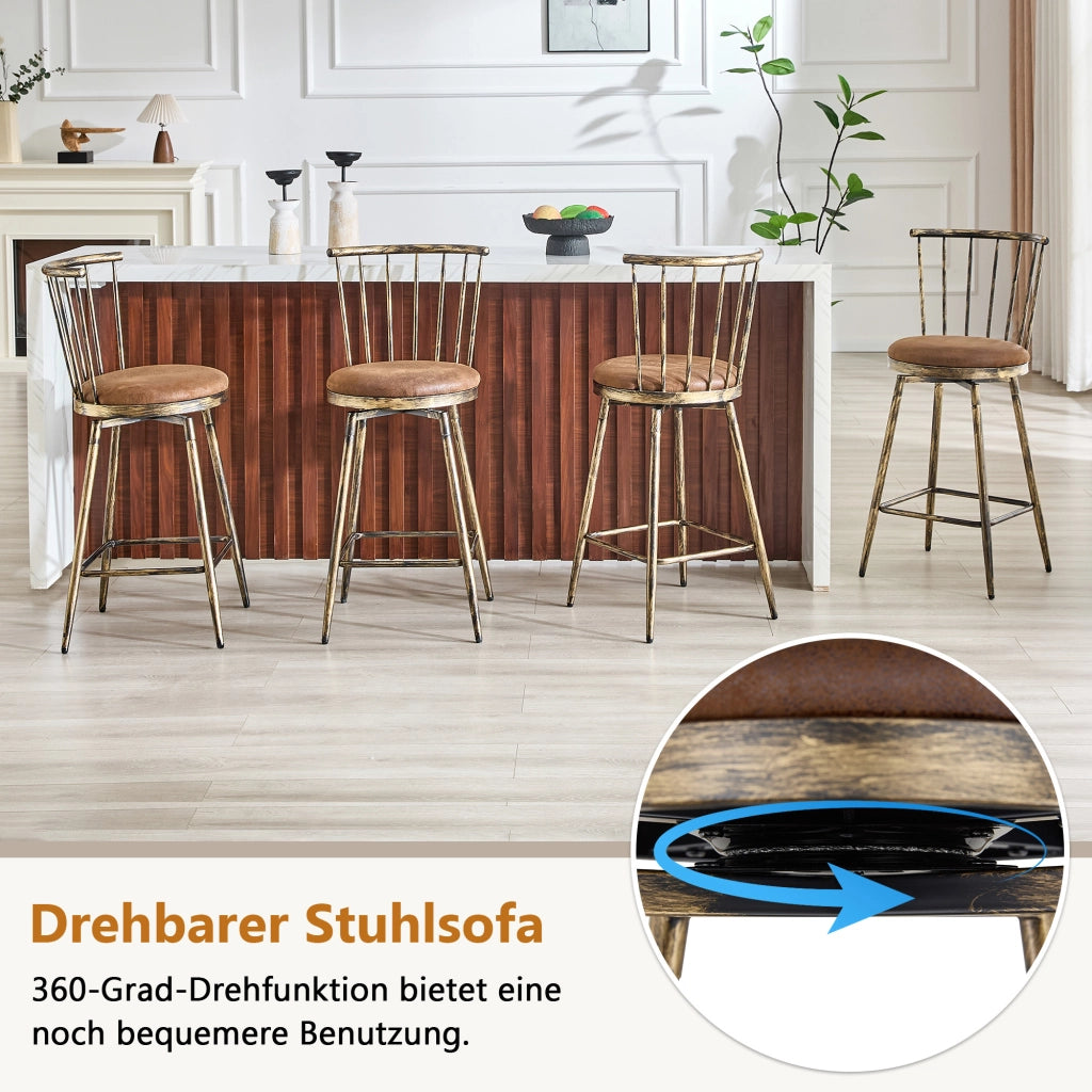 Sgabello da bar con schienale in stile Windsor e struttura in metallo con seduta imbottita marrone 73 × 45,5 × 45 cm