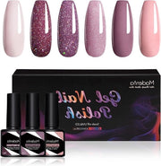 Set di Vernice a Guscio per Unghie in Gel 6 Colori: Rosso Nero Bianco Burgundy Glitter Assorbimento UV/LED Manicure Rapida DIY per Donne 8.5 ML (Viola)