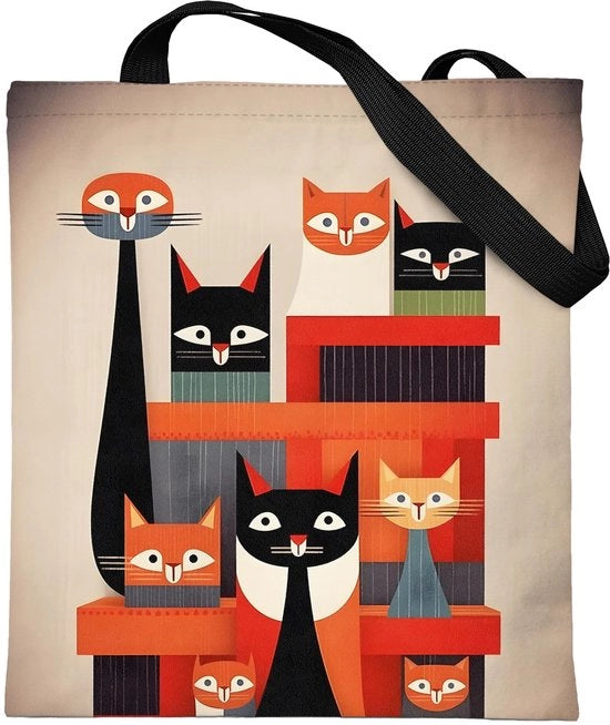 Borsa per gatti con disegni, con chiusura a righello - Borsa estetica - Borsa per donne con tessuto - Borsa con chiusura a righello - Borsa per gatti in juta - Borsa estetica per tessuto