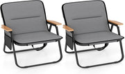 Set di 2 Sedie da Campeggio Pieghevoli, Sedie Portatili da Esterno con Cuscino Rimovibile, Tasca Laterale, Braccioli, Sedie da Spiaggia Resistenti per Esterni, Supporta 150 kg, Grigio
