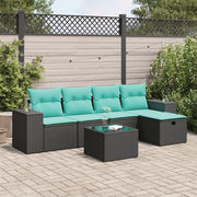 Set Divano da Giardino 6 pz con Cuscini Nero in Polyrattan