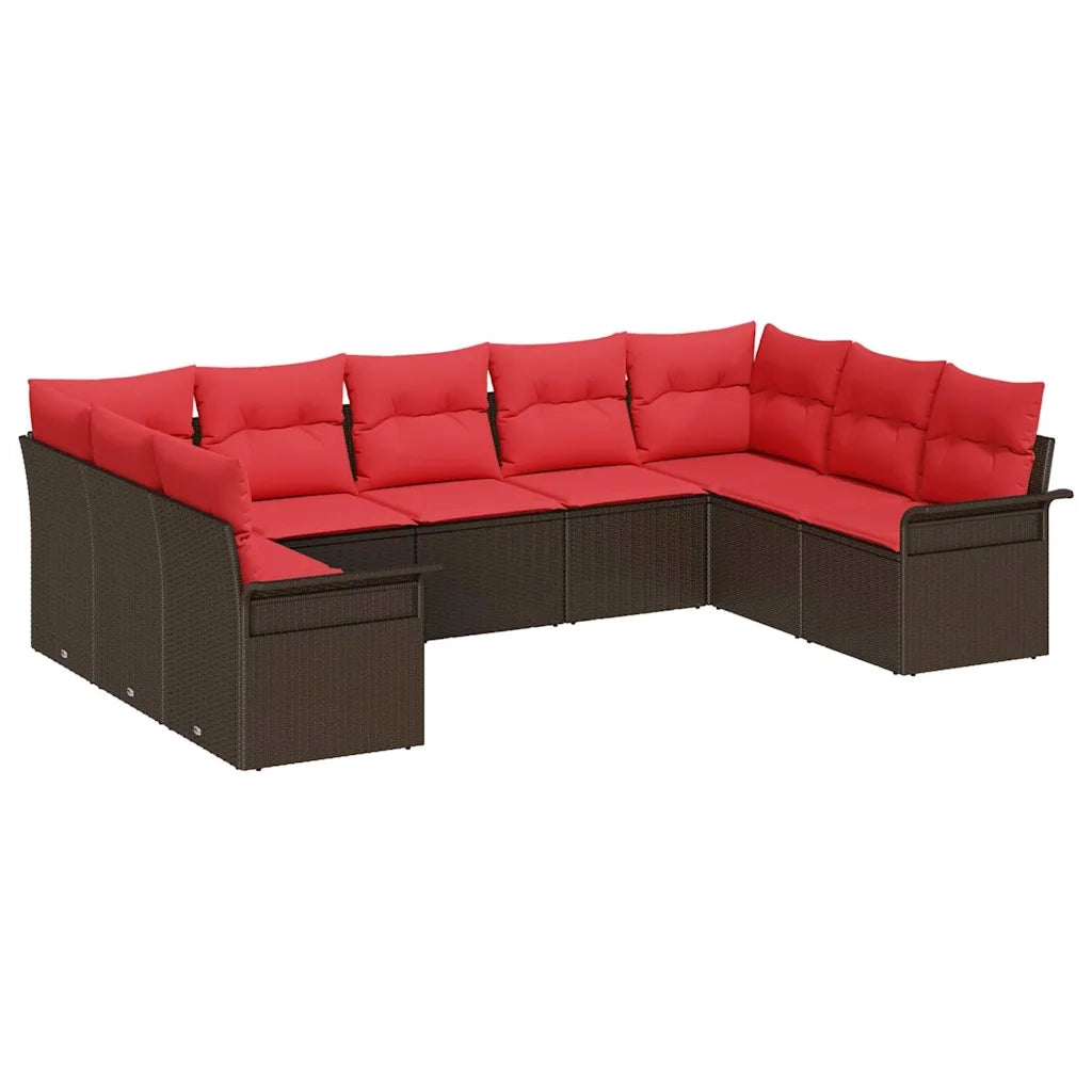 Set Divano da Giardino con cuscino 9 pcs Marrone polyrattan
