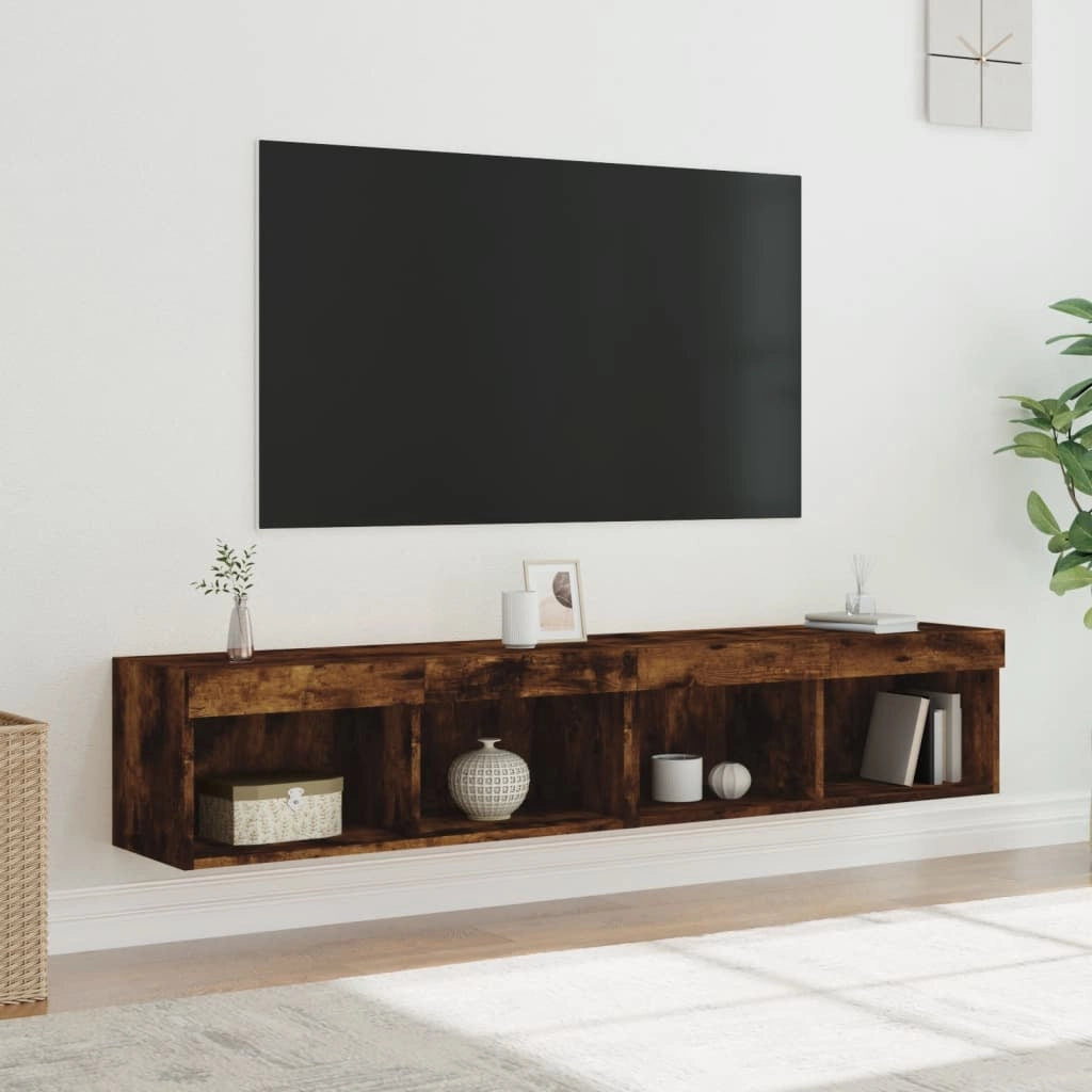Mobili Porta TV con Luci LED 2 pz Rovere Fumo 80x30x30 cmcod mxl 86179