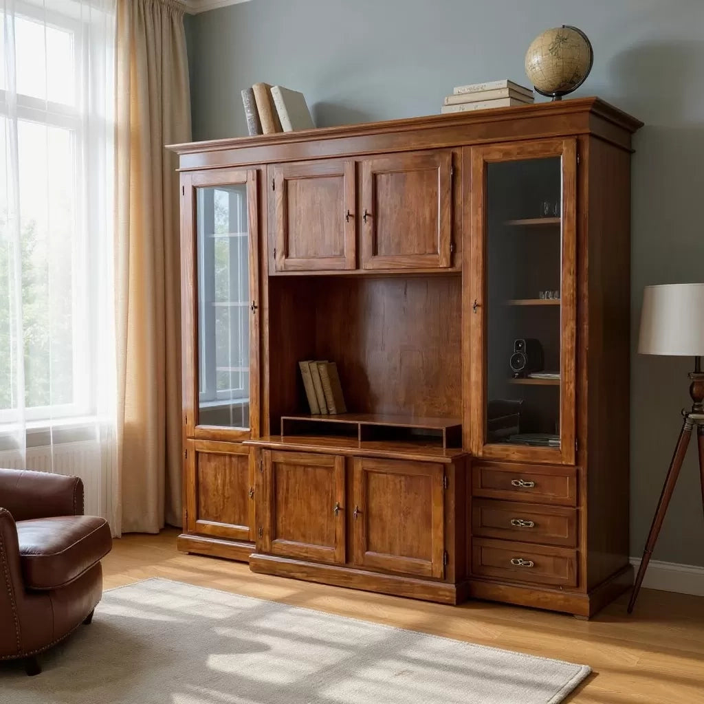 Parete attrezzata porta tv arte povera legno noce bassano 250x53x225 - Mobili 2G