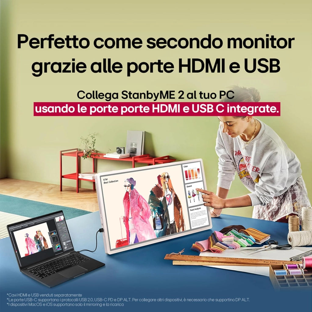 LG StanbyME 2 27LX6TDGA, Schermo Portatile Touchscreen 27'' Orientabile, Monitor Touch con Base a Stelo con Rotelle, Batteria Integrata 4 ore, Wi-Fi, webOS, Dolby Vision, Dolby Atmos, HDMI, USB-C 2025