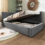 Letto singolo imbottito 90x190 cm in velluto grigio con contenitore