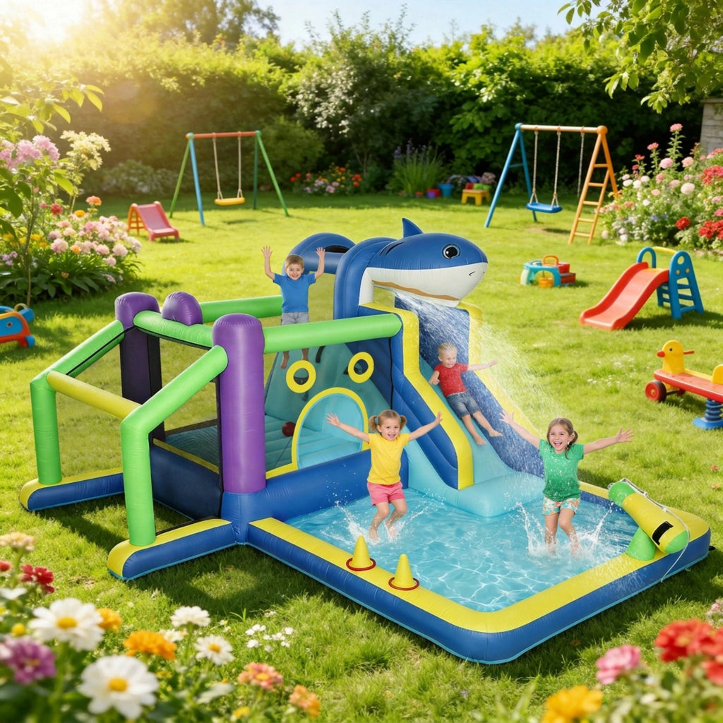 Castello Gonfiabile con Scivola e Piscina ¨C zephmum ¨C 405x345x235cm Multicolore