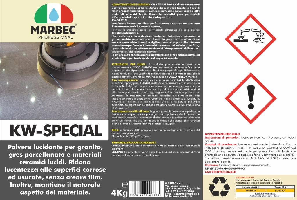 Lucidante in polvere per gres porcellanato e granito KW-SPECIAL   4KGx4Pz
