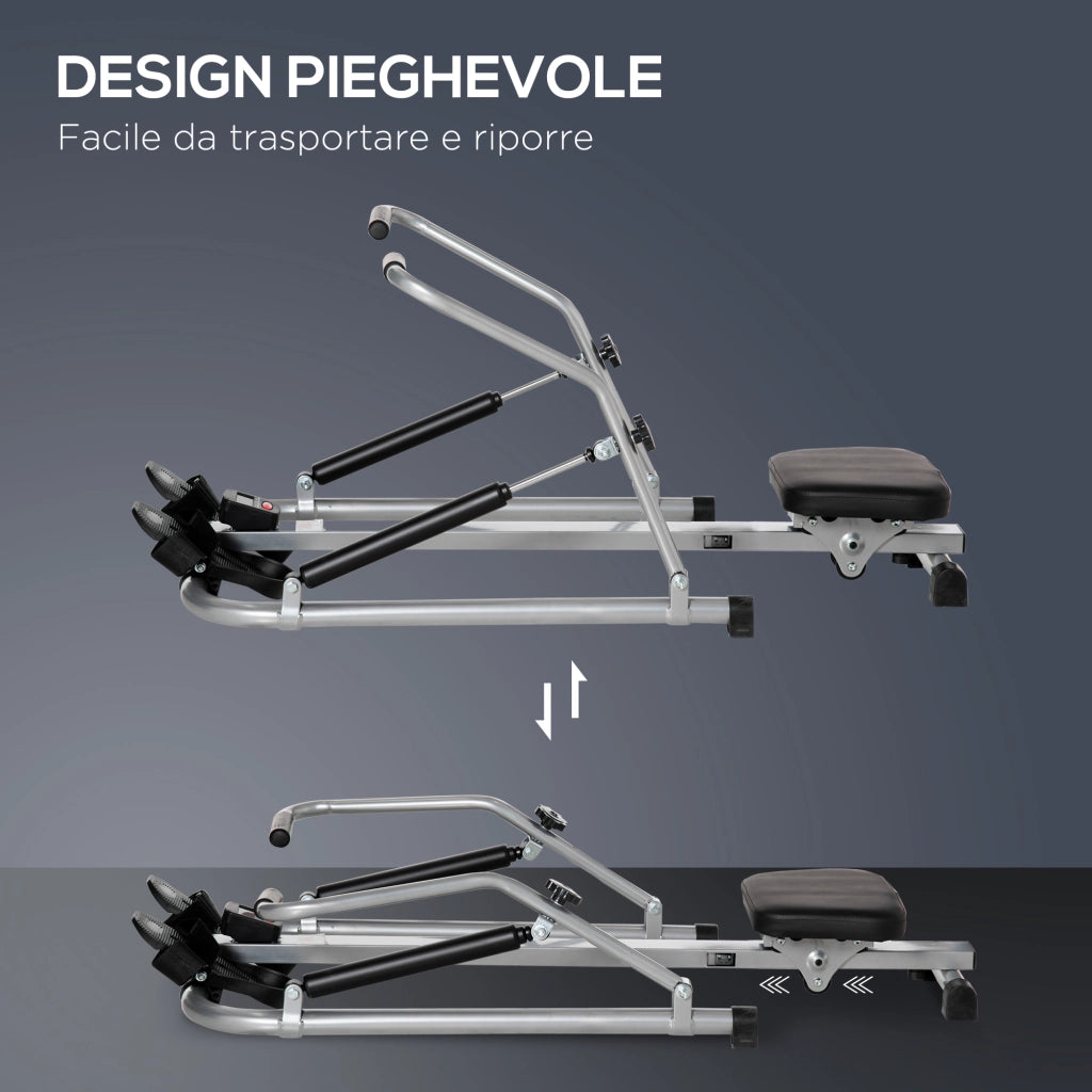Vogatore Pieghevole, 4 Livelli di Resistenza e Display, Acciaio e ABS, 129x70x70 cm