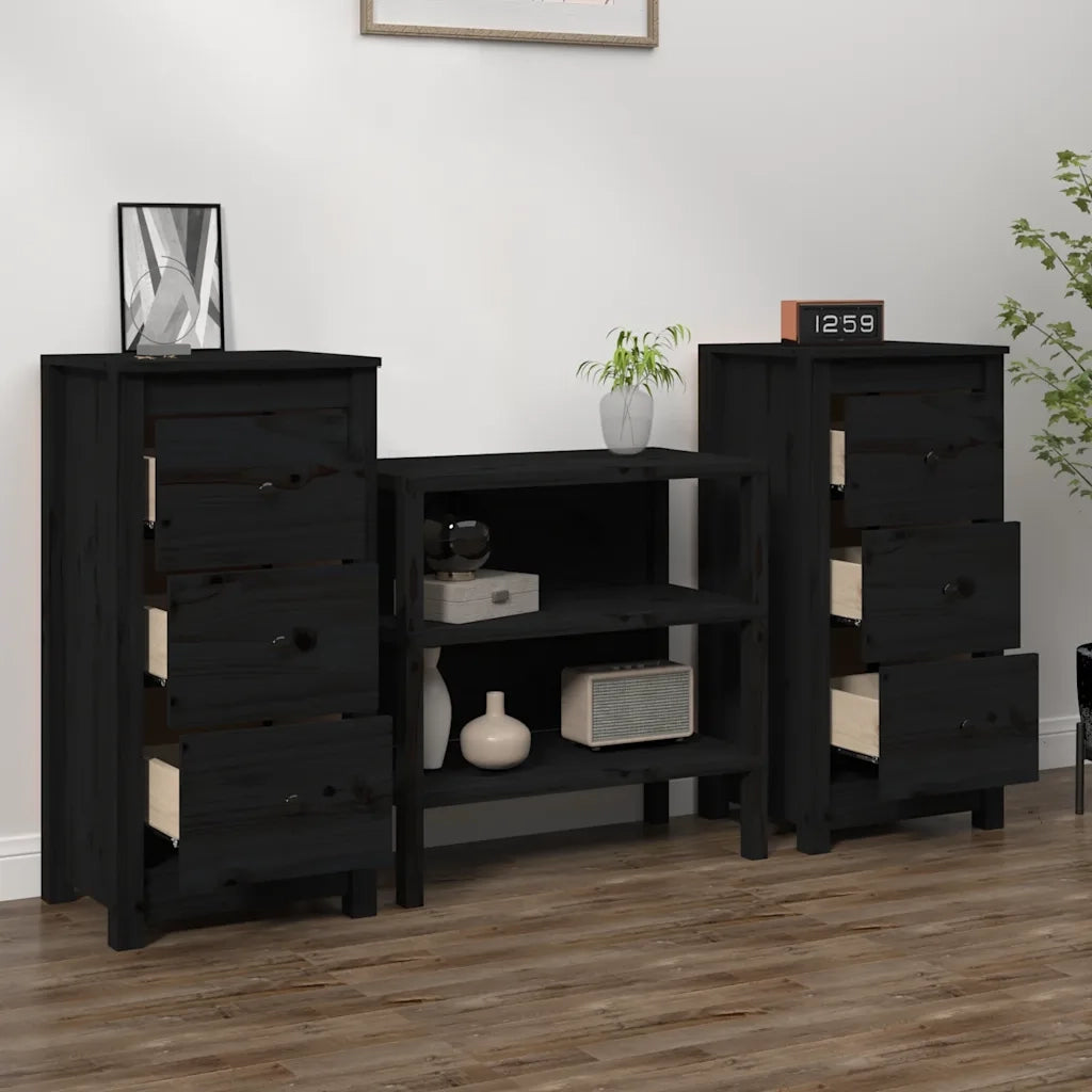 Credenze 2 pz | Madia | Buffet da pranzo | Armadio da pranzo Nere 40x35x80 cm in Legno Massello di Pino