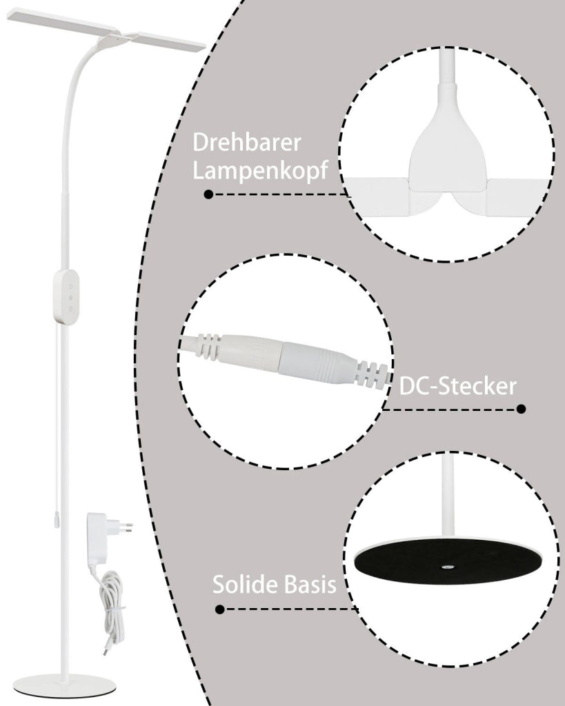 ZMH Lampada da Terra a LED Dimmabile Luce di Lettura LED 9W Timer Memoria Tocco Regolabile