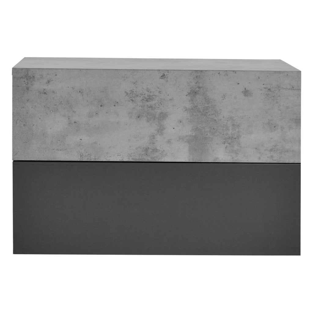 Set di due mensole da parete per camera da letto con 2 cassetti effetto cemento grigio scuro 46 ​​x 30 x 15 cm 03_0007099