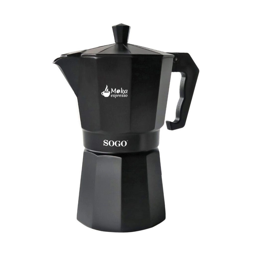 Caffettiera moka 12 tazze in alluminio nero per induzione gas e vetroceramica, manico ergonomico per espresso - Sogo