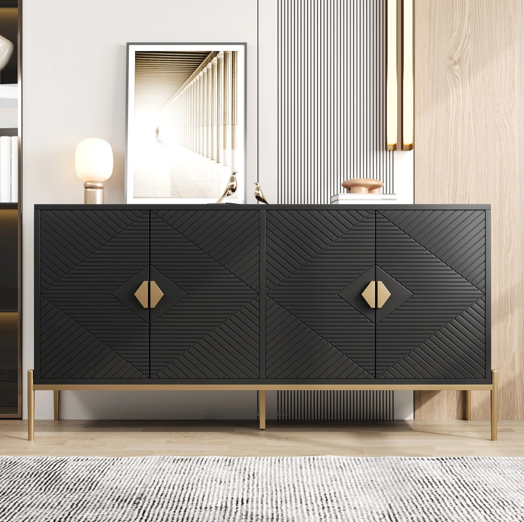 Sideboard nero con 4 ante geometriche 162x40x80 cm