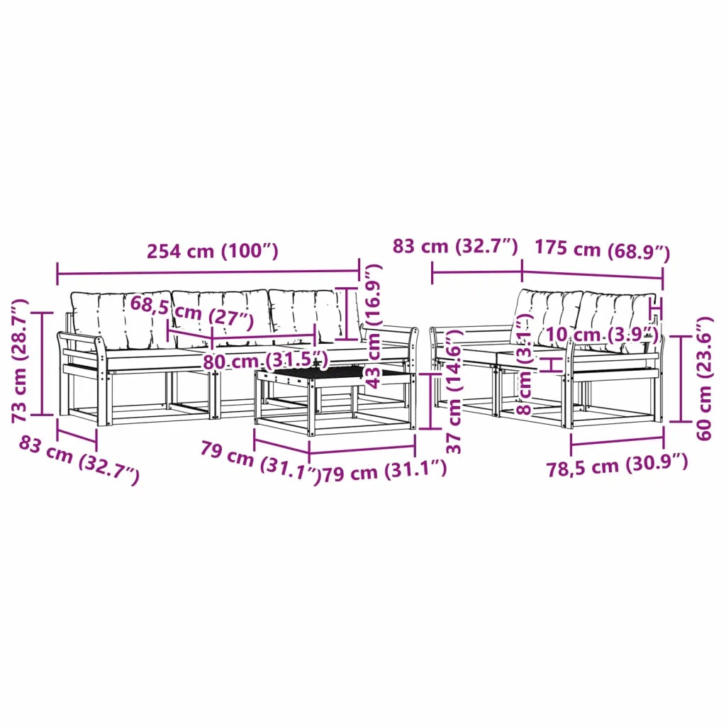 Set di divani da esterno 6 pcs Bianco e Beige 79 x 79 x 37 cm 3388423