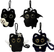 4 pezzi di catenelle in peluche nera, 8 cm, simpatico portachiavi per gatti con catenella, portachiavi morbido per borse, regali confortanti per gli amanti dei gatti