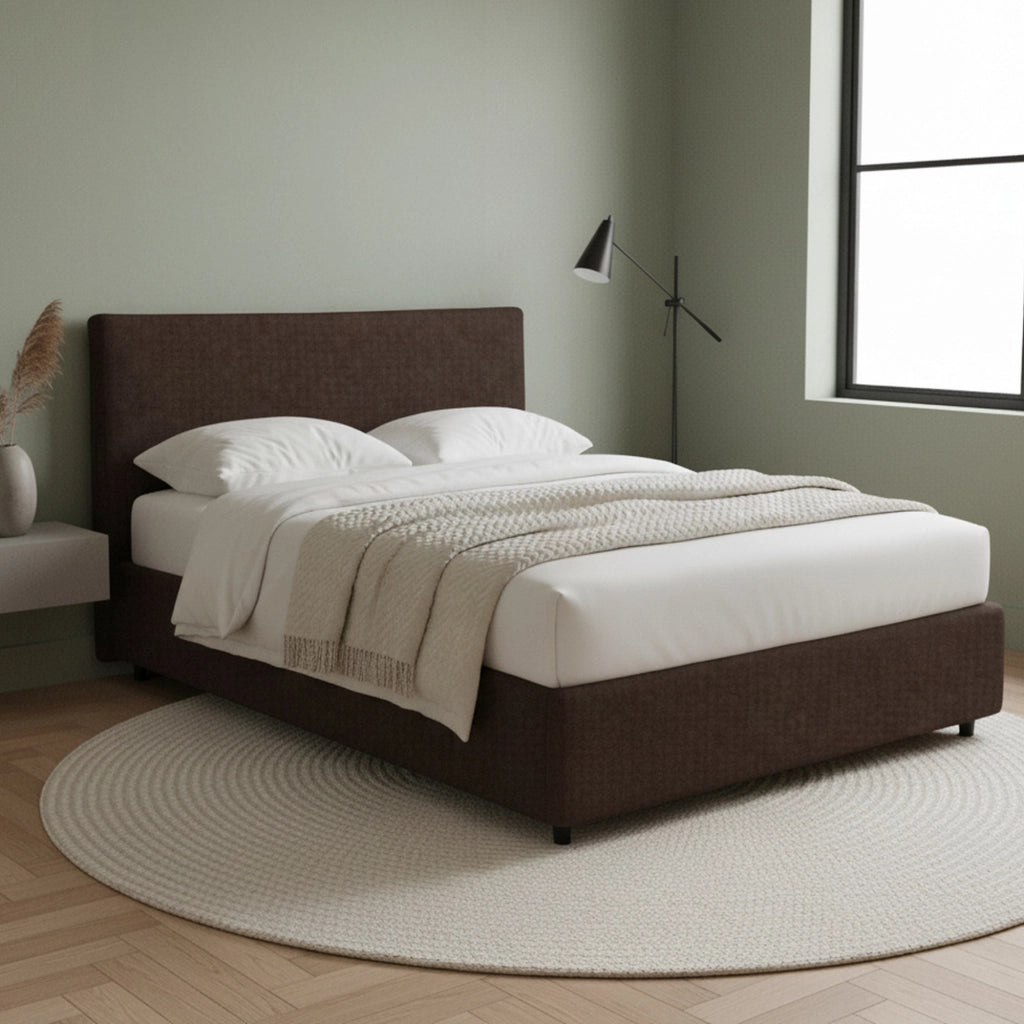 Crewe, Letto Matrimoniale Sfoderabile Made in Italy, Marrone