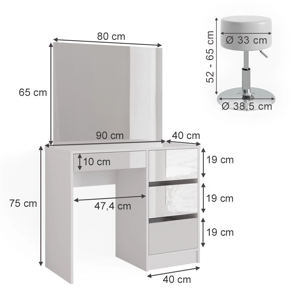 Vicco Tavolo da toeletta Bianco 40 cm con sgabello