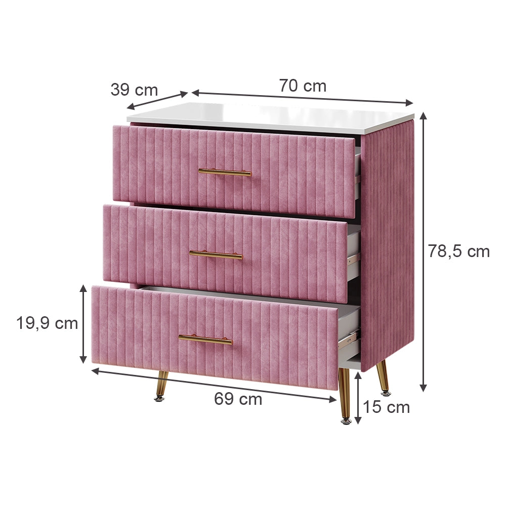 Vicco Cassettiera rosa 70 x 78.5 cm con 3 cassetti