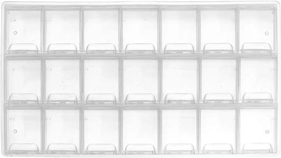 Scatola di ordinamento e archiviazione con 21 piccoli contenitori e chiusura pratica con click- Dimensioni: 24 cm x 12 cm x 2 cm- Multifunzionale