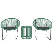 Set da giardino 3 pezzi ¨C zephmum ¨C tavolo con vetro, 2 sedie con cuscini, polirattan verde