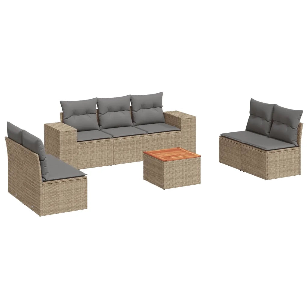 Set Divano da Giardino 8 pz con Cuscini Beige in Polyrattan 3257732