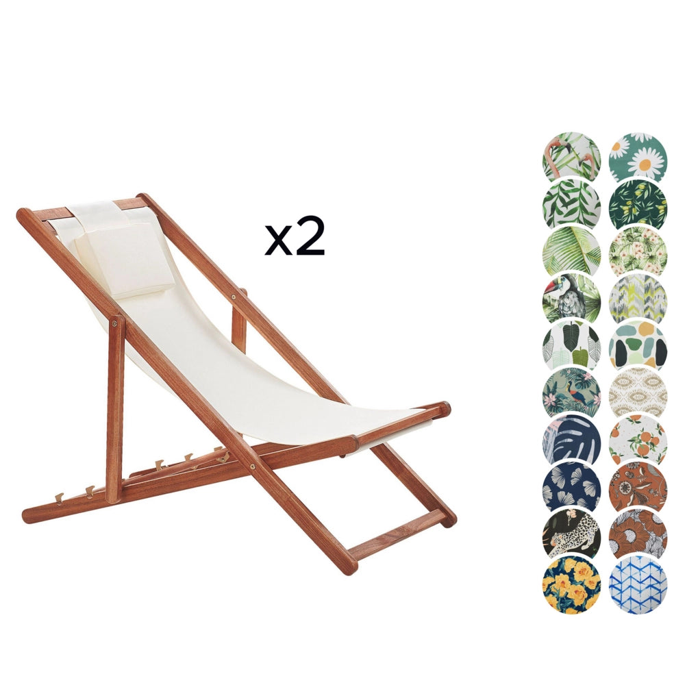Sedia a sdraio da giardino in tessuto beige cuscino poggiatesta sedile reclinabile pieghevole struttura in legno di acacia