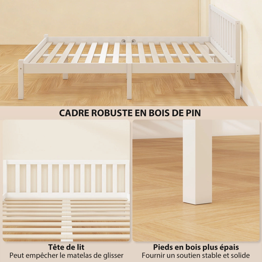 Letto singolo in legno massello ¨C Xylo ¨C con testiera e rete a doghe 140x190 cm