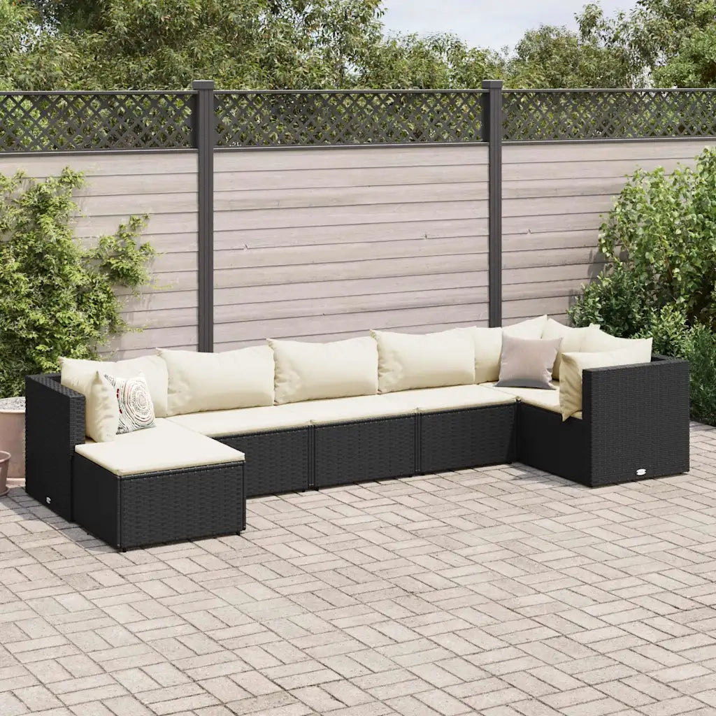 Set Salotto da Giardino con Cuscini 7pz Nero Polyrattan