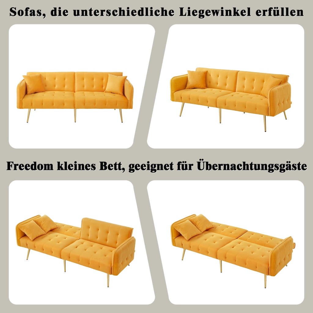 DIVANO LETTO 2 POSTI 215 x 81,5 cm Velluto Giallo