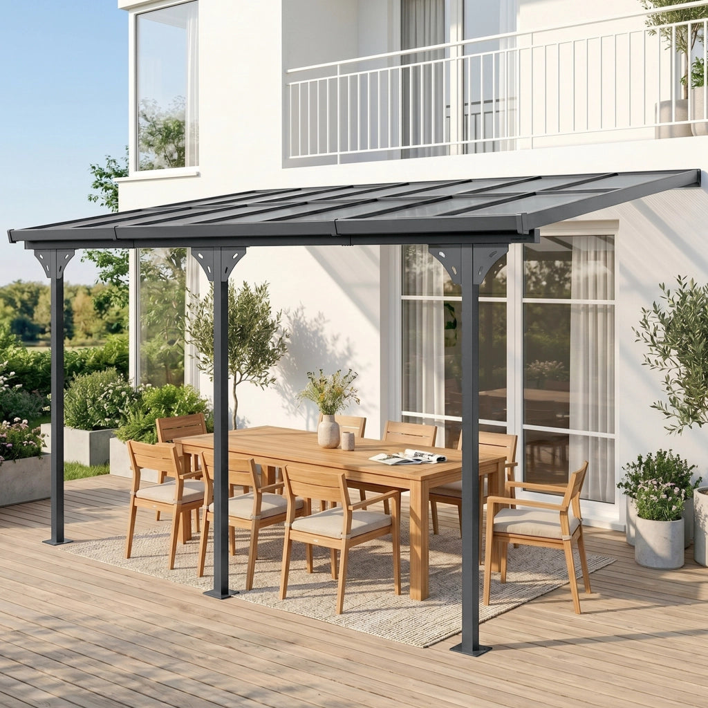 Pergola Addossata da Giardino ¨C zephmum ¨C Grigio Policarbonato Alluminio 440x300cm