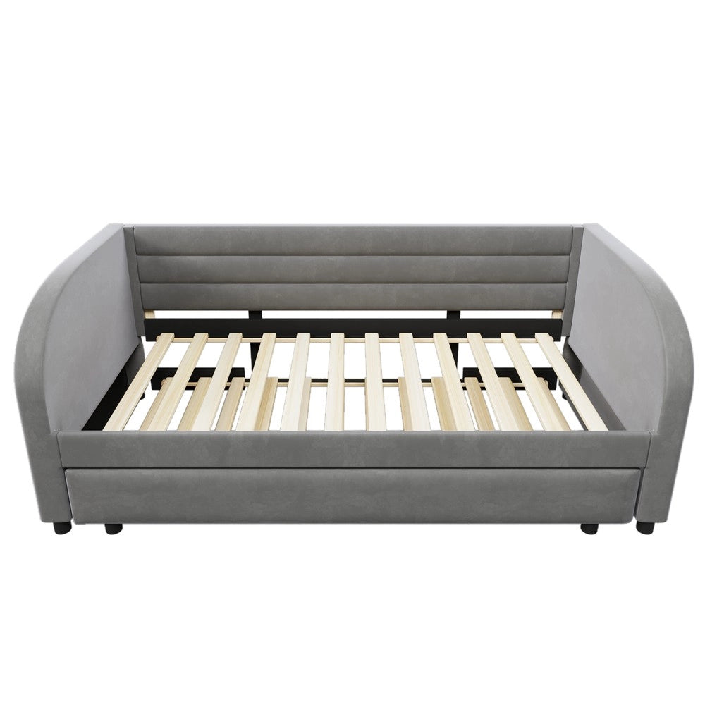 Letto imbottito con letto estraibile e LED ¨C Minimal ¨C Grigio 90x200 cm