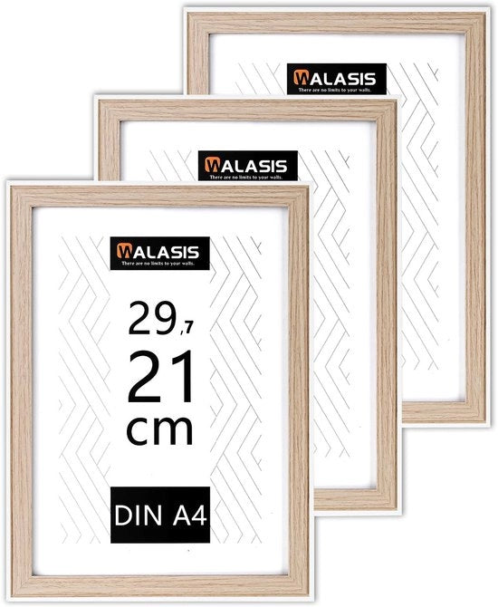 Set di cornice fotografia A4 da 3 pezzi - Cornice in legno - MDF e vetro acrilico - Adatto per orizzontale/verticale - Design moderno - Sostenibile e stabile - Cornice per foto