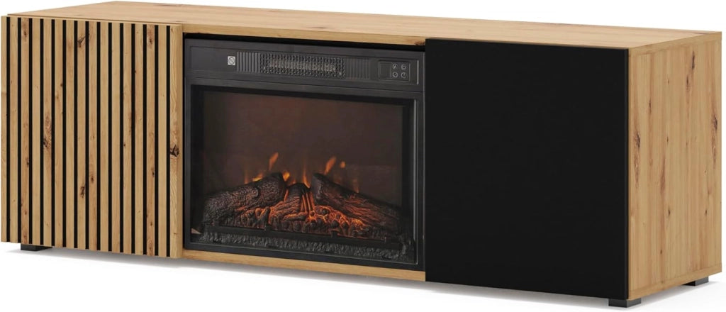Mobile TV soggiorno cm 148x42x52,20h con caminetto  mod Auris 150 rovere