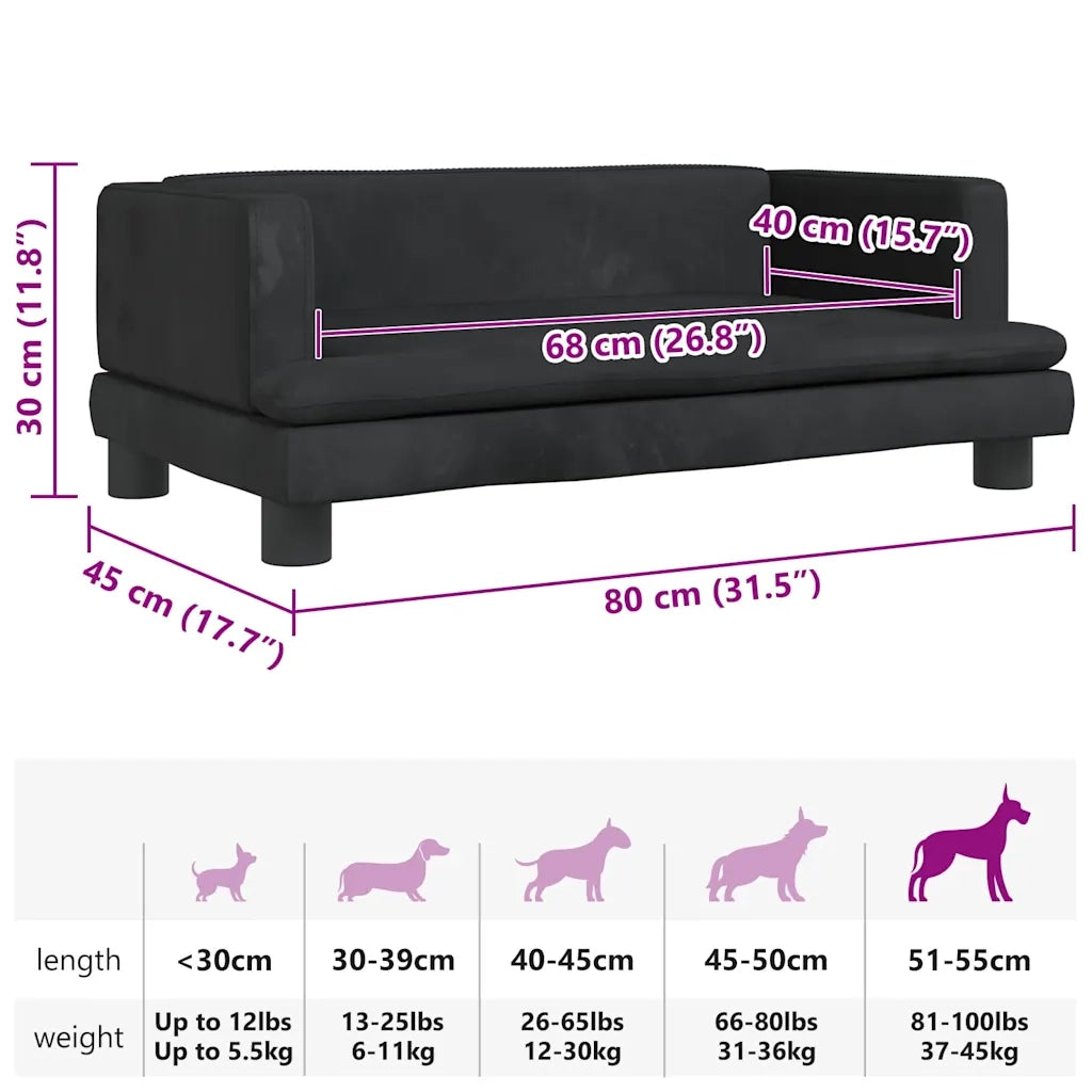 Lettino per Cani Nero 80x45x30 cm in Velluto CFW3295461