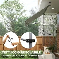 Tenda da Sole 2x1.2 m con Supporti Regolabili e Manovella, in Alluminio, Metallo e Poliestere, Verde e Bianco