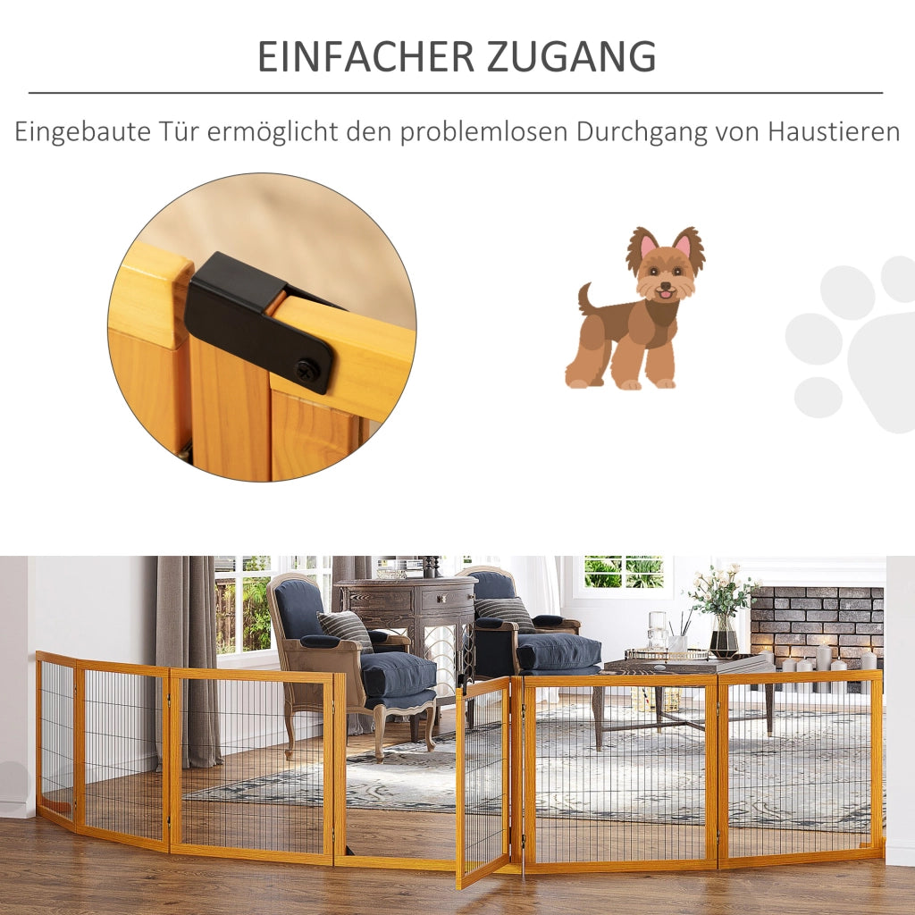 Cancello per Cani Pieghevole ¨C Zephmum ¨C Legno di Pino Giallo 432x36x70 cm