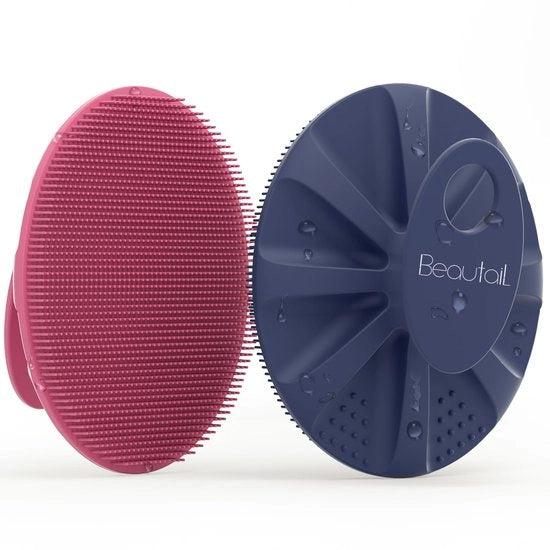 Set di spazzole per il corpo in silicone 2 pezzi, spazzola da bagno, spazzola da doccia, spazzola per il corpo, spazzola esfoliante, seta morbida e esfoliazione delicata, per donne, uomini, bambini, pelle sensibile, rosa + blu
