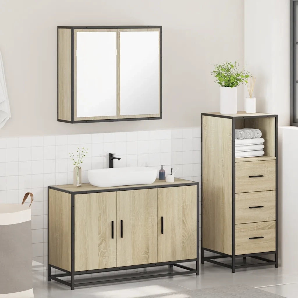 Set Mobili da Bagno 3 pz Rovere Sonoma in Legno Multistrato