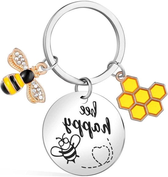 Sostegno chiavi con tema per uomo e donna - Anello di chiave prático per portafoglio, borsa e zaino con disegno api - Idea regalo divertente - Api felici