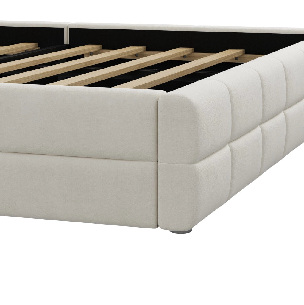 Letto imbottito 180x200 cm con testiera in velluto beige