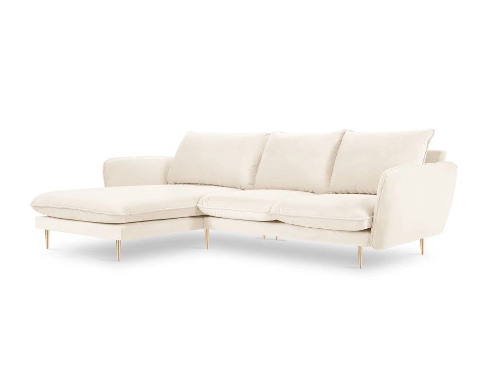Cosmopolitan Design - Divano angolare sinistro "Vienna" 5 posti in velluto beige chiaro 