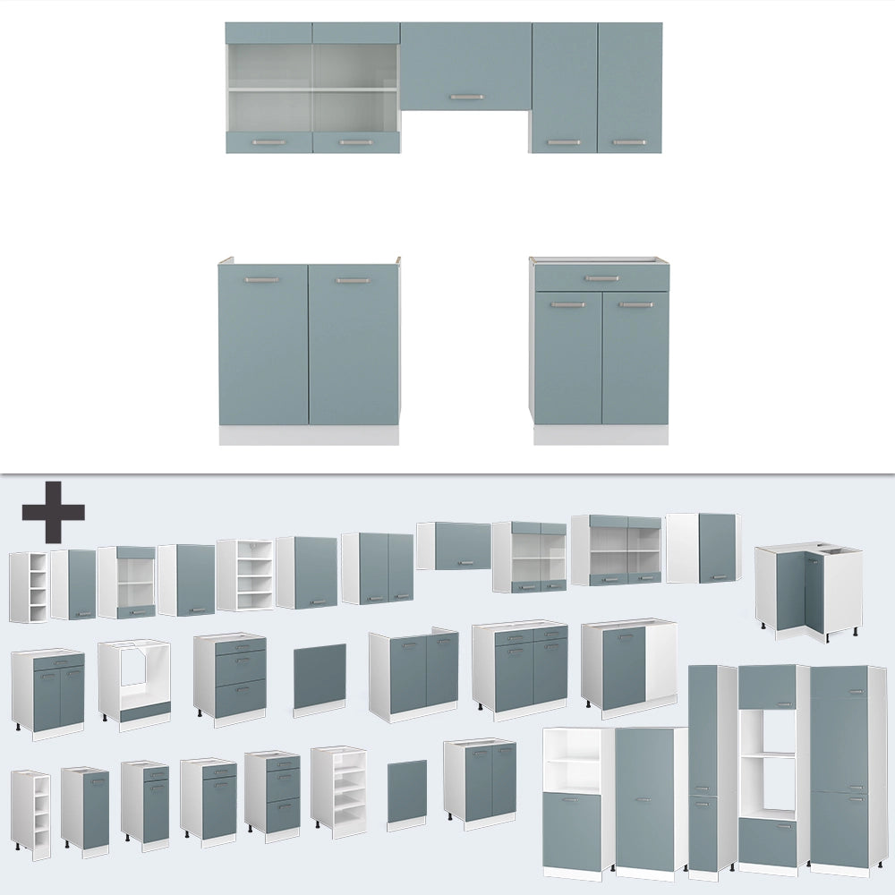Vicco Cucina componibile Blu-grigio/bianco 200 cm senza piano di lavoro