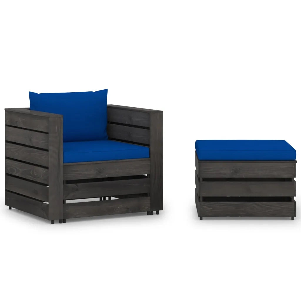 Set Divani da Giardino con Cuscini 2 pz Legno Impregnato Grigio cod mxl 42759